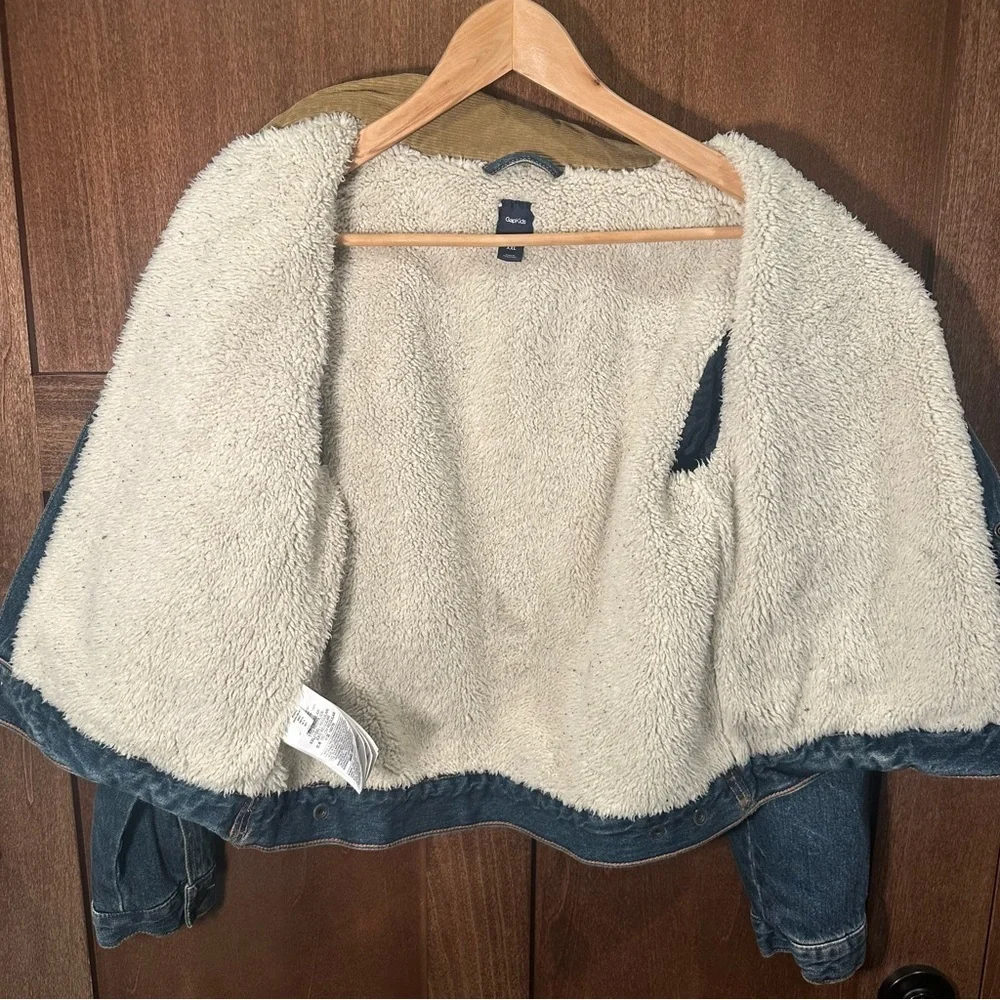 GAP Blue Denim Jacket with Tan Collar